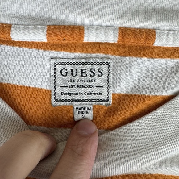 Guess Los Angeles Striped T Shirt Embroidered Adult Size Small Orange White - Picture 3 of 9